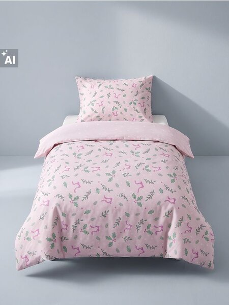 Sinsay - Ágyneműhuzat-garnitúra karácsonyi növényi motívummal - pasztellpink