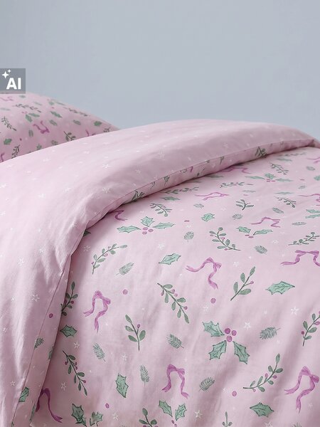 Sinsay - Ágyneműhuzat-garnitúra karácsonyi növényi motívummal - pasztellpink