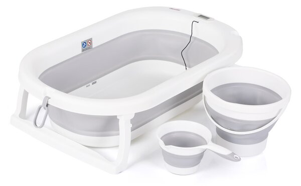 CHIPOLINO Bubble Spa összecsukható kád vízhőmérővel vödörrel és öblítőpohárral 83 cm - light grey