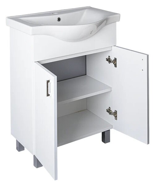 VivaStyle EKONOMIK 55 lábon álló 2 ajtós fürdőszobabútor Sanovit ALBATROS 10055 mosdókagyló 55x45cm