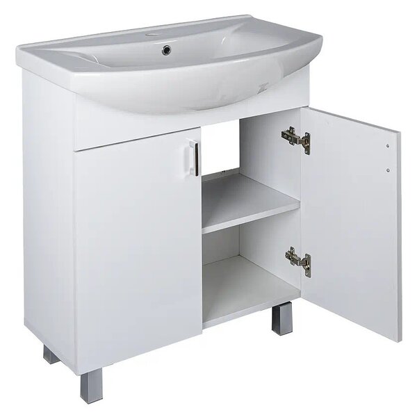 VivaStyle EKONOMIK 75 lábon álló 2 ajtós fürdőszobabútor Sanovit ZENON 6075 mosdóval 75 x 50 cm
