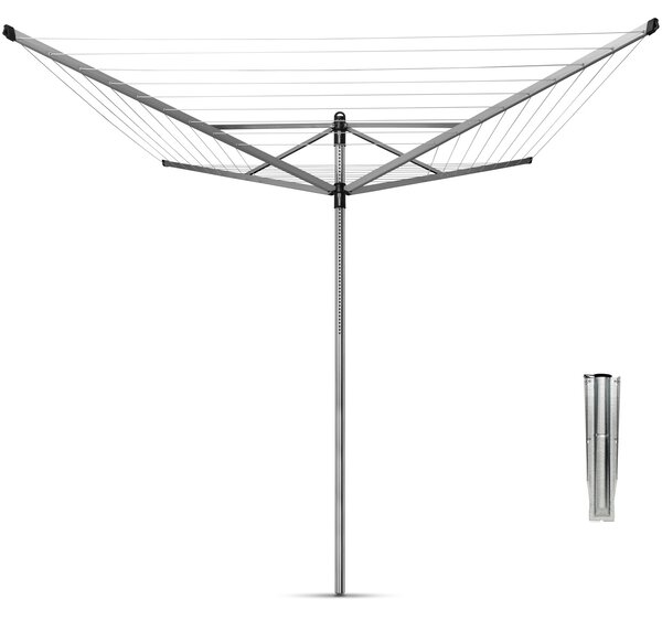 Brabantia Rotary Dryer Lift-O-Matic kerti ruhaszárító 60m, UV-álló, forgatható, D=45mm, állítható magasság, rögzítése földbe szúrható fém konzollal, metál szürke - 311000