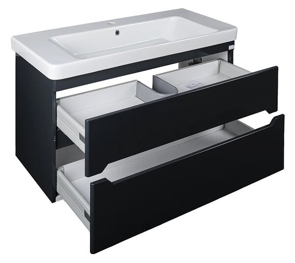 TMP SHARP 105 - FEKETE - fali fürdőszobabútor- Sanovit LUXURY 11105 mosdóval - 105 x 46 cm