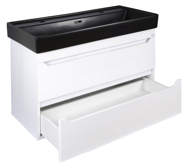 TMP SHARP 100D fali fürdőszobabútor - CeraStyle SHARP FEKETE DUPLA csaplyukas mosdóval - 100 x 48 cm