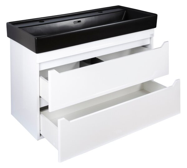 TMP SHARP 100D fali fürdőszobabútor - CeraStyle SHARP FEKETE DUPLA csaplyukas mosdóval - 100 x 48 cm