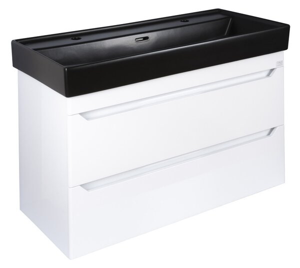 TMP SHARP 100D fali fürdőszobabútor - CeraStyle SHARP FEKETE DUPLA csaplyukas mosdóval - 100 x 48 cm