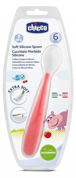 Chicco Hajlékony fejű, puha szilikon kanál 6 m+ PIROS