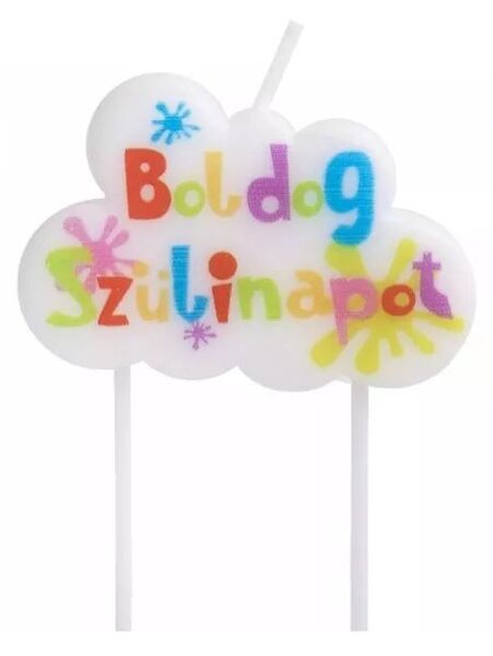 Felhő alakú gyertya Boldog szülinapot felirattal - 10 cm