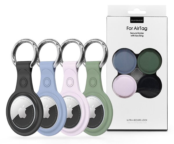 Szilikon védőtok és rögzítő kulcstartó Apple AirTag nyomkövetőhöz - Dux Ducis Secure Holder - 4 db/csomag - fekete/kék/zöld/rózsaszín
