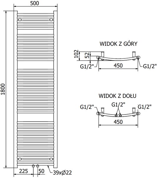 Mexen Ares, elektromos fűtőelem 1800x500 mm + fűtőrúd 900 W, arany fényes, W102-1800-500-2900-50