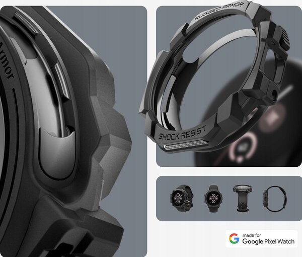 Spigen RUGGED ARMOR műanyag óra keret (ütésállóság) FEKETE Google Pixel Watch 3 41mm (ACS07555)