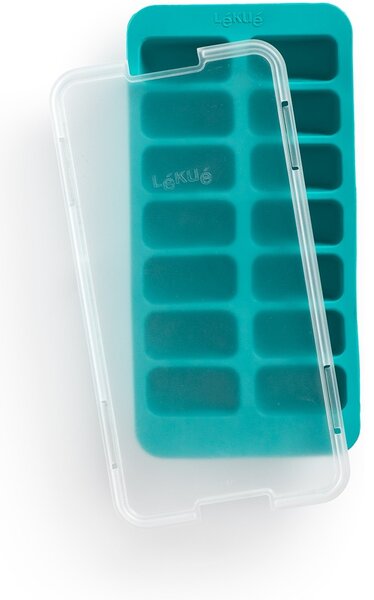 Lékué Rectangular Ice Cube Tray with Lid téglalap alakú jégkockatartó forma szagzáró fedéllel, 14db, műanyag, türkiz - 882401