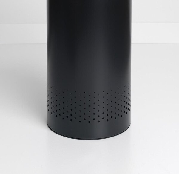 Brabantia Laundry Bin szennyestartó szellőző nyílásokkal, tépőzáras, mosható szennyesgyűjtő zsák, henger forma, nagy méret 60L, parafa fedő, acél, matt fekete - 120022