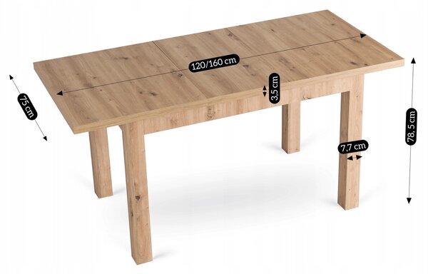 SKUBI kihúzható étkezőasztal 120-160 cm, artisan tölgy