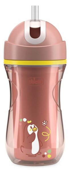 Chicco Sport Cup hőtartós duplafalú, csöpögésmentes szilikon szívószálas kulacs, cseppmentes ráppatintós záródással.14m+266 ml pink