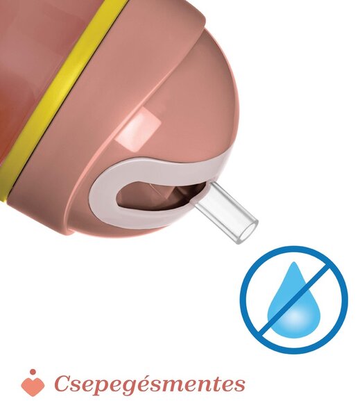 Chicco Sport Cup hőtartós duplafalú, csöpögésmentes szilikon szívószálas kulacs, cseppmentes ráppatintós záródással.14m+266 ml pink