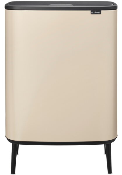 Brabantia Bo Touch Bin Hi hulladékgyűjtő Soft-Close fedéllel, magasított, lábakon álló, műanyag tartály, XXL, 60L - M méret, acél, világos bézs - 247941