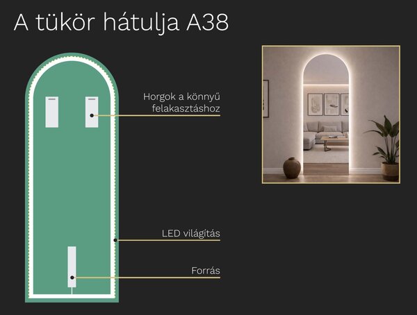 Atipikus tükör LED világítással A38 35×93