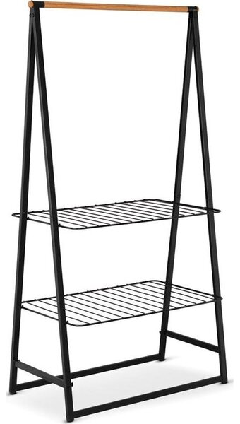 BRABANTIA Linn Clothes Rack Large ruhatartó állvány. 995x1900x570mm nagy méret. 2db állítható magasságú rácsos polc. bambusz rúd. acél váz. fekete - 118241