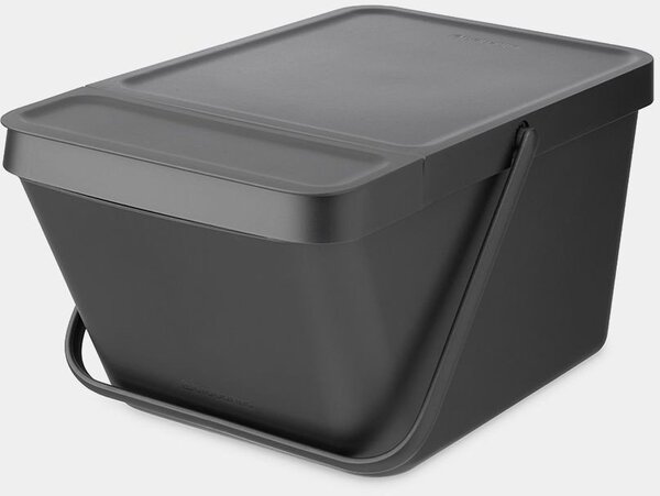 Brabantia Sort & Go Stackable Waste Bin halmozható hulladékgyűjtő felnyitható fedéllel, fogantyúval szelektív gyűjtéshez, 20L, sötétszürke - 277726