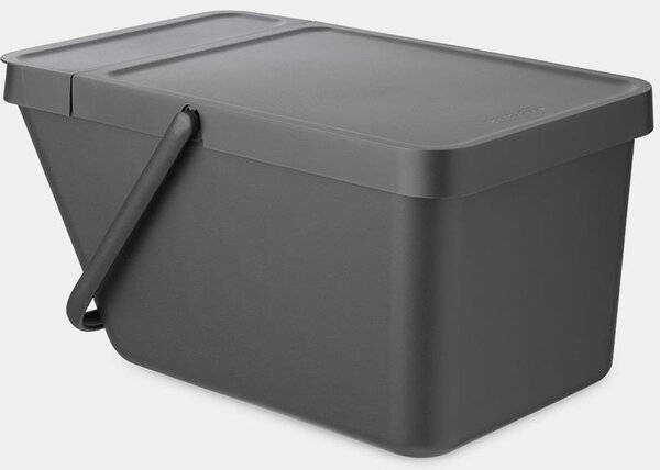 Brabantia Sort & Go Stackable Waste Bin halmozható hulladékgyűjtő felnyitható fedéllel, fogantyúval szelektív gyűjtéshez, 20L, sötétszürke - 277726