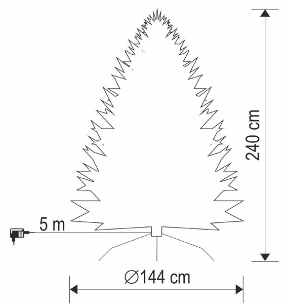 Havas műfenyő LED-ekkel, 460db melegfehér LED, 8 program, 240cm magas, 144cm átmérő, 3D és 2D tűlevelek, hálózati tápellátás, beltéri kivitel (KMF8LED240)