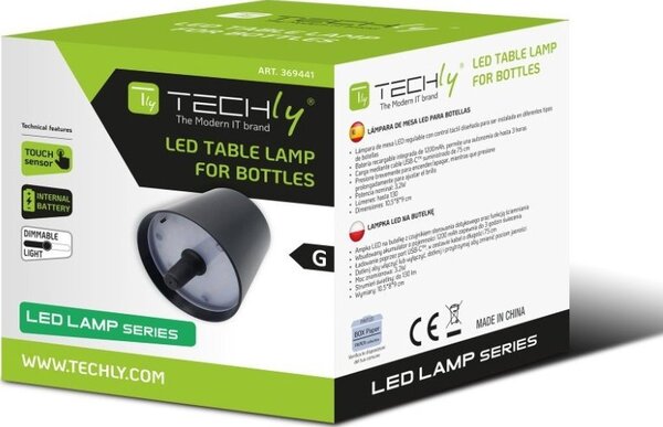 Techly I-LAMP-BOTTLE lámpaernyő Hálószoba, Cafe, Étkező, Szálloda, Konyha, Nappali, Étterem Fekete Akrilnitril-butadiénsztirol (ABS), Termoplasztikus gumi (TPR)
