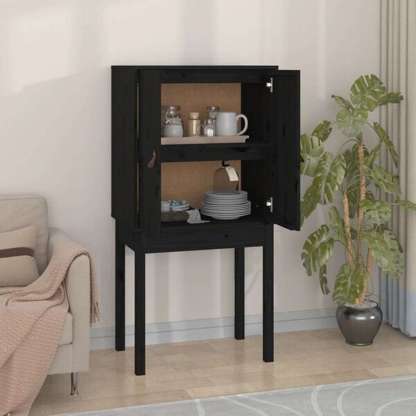 VidaXL fekete tömör fenyőfa magasszekrény 60 x 40 x 120 cm