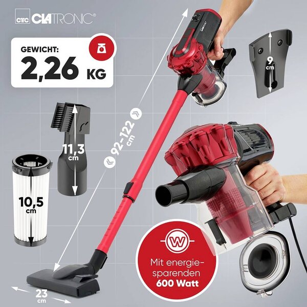 CLATRONIC BS 1314 vezeték nélküli porszívó 600W antracit-piros