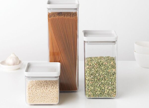 BRABANTIA tárolóedény 2.5L. egymásra rakható. légmentes záródás. szögletes. világosszürke. átlátszó műanyag tartály - 122545