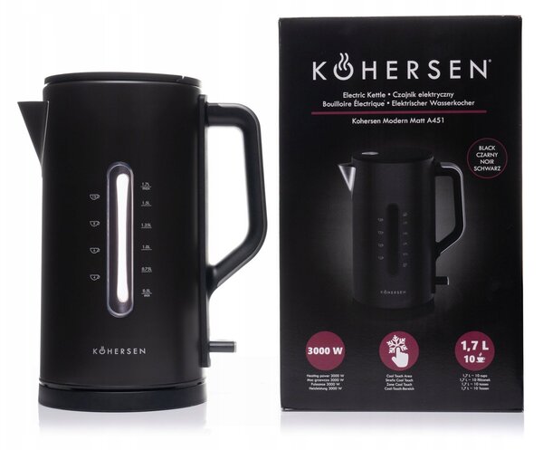 Kohersen Modern Matt A451 elektromos vízforraló 3000W fekete