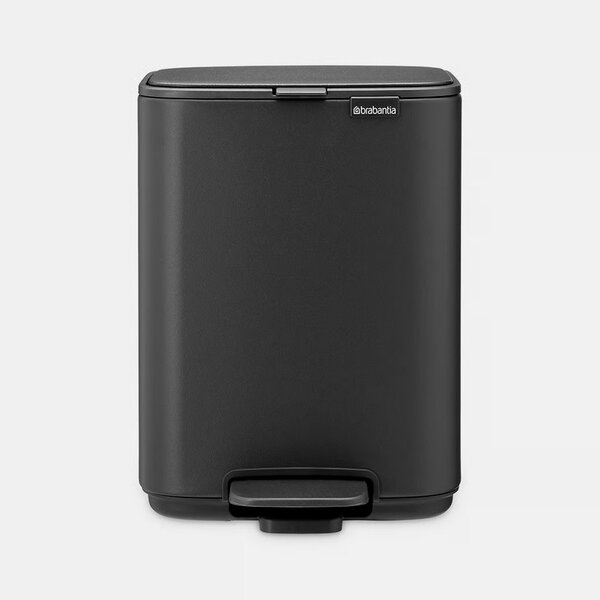Brabantia Bo Pedal Bin pedálos hulladékgyűjtő szagmentesen záródó Soft-Close fedél, karcsú, négyzetes forma, műanyag tartály, 4L - A méret, acél, határtalan szürke ásványi textúra - 237904