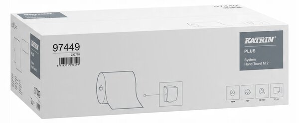 Katrin Kéztörlő 2 rétegű tekercses átmérő: 19 cm perforáció nélküli 6 tekercs/karton System _ fehér (97449)