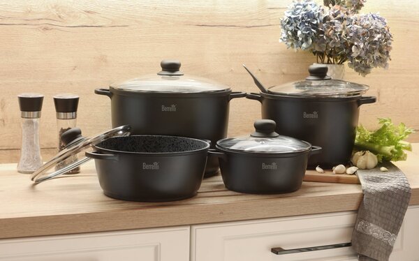 Berretti BR-2134 Aluminium Lábas Üveg fedővel Ø 24cm 4,5L - Fekete