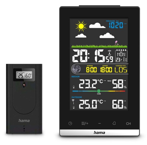 Hama 00222239 Jamaica Meteorológiai Időjárás állomás Külső szenzorral - Fekete