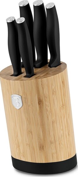 BerlingerHaus BH/2753 Matte Black Collection 6 Részes Késkészlet - Bambusz Állvánnyal, Rozsdamentes Acél, Matt Fekete