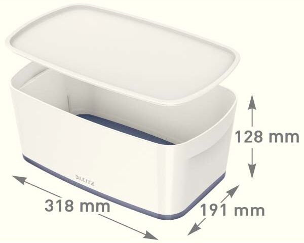 Tároló doboz, fedővel, kicsi, LEITZ "MyBox", fehér-szürke