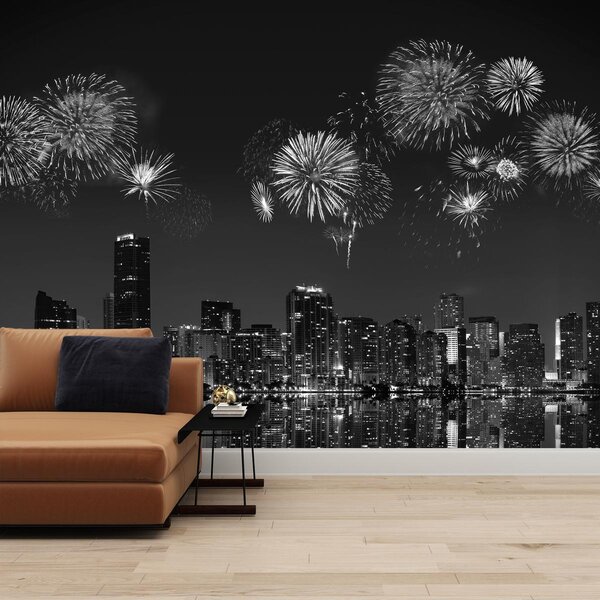 Fotótapéta - Tűzijáték Miamiban, fekete-fehér (147x102 cm)