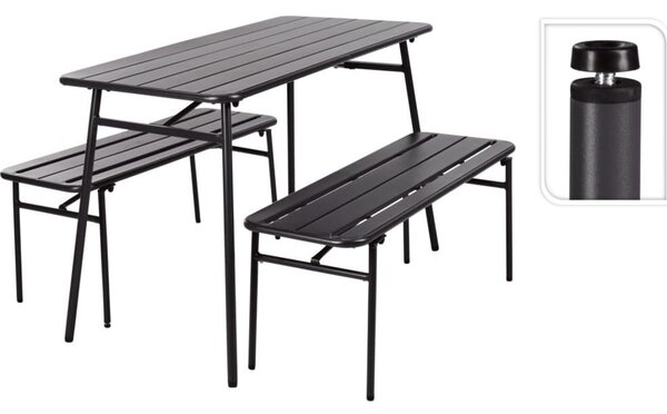 Juego De Mesa Y Banco De Jardín De 3 Piezas Acero Gris Progarden
