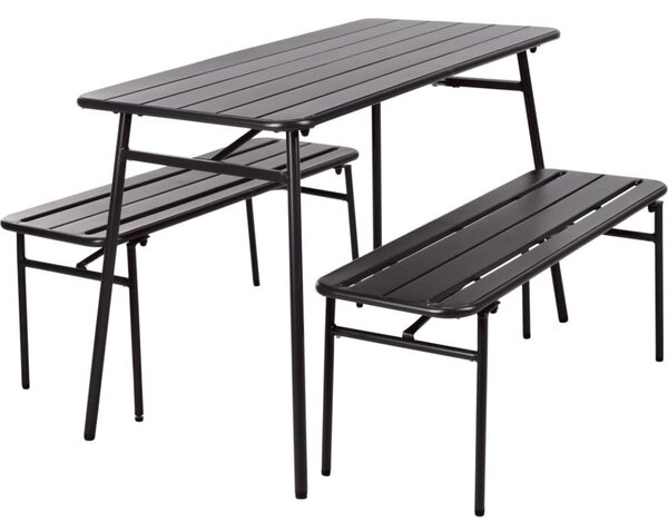 Juego De Mesa Y Banco De Jardín De 3 Piezas Acero Gris Progarden