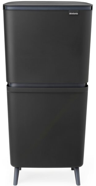 Brabantia SortUp Recycle Bin Hi 2 szintes szelektív hulladékgyűjtő torony lábakon, felhajtható fedéllel, 10+10+25L- J méret, műanyag, sötétszürke - 275043