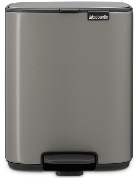 Brabantia Bo Pedal Bin pedálos hulladékgyűjtő szagmentesen záródó Soft-Close fedél, karcsú, négyzetes forma, műanyag tartály, 7L - B méret, acél, platinaszürke - 237966
