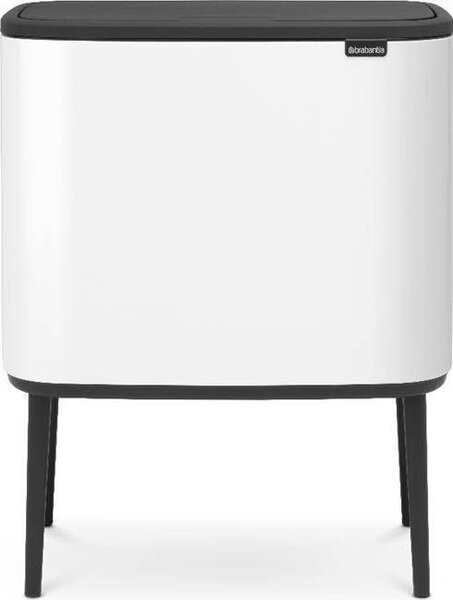 Brabantia Bo Touch Bin nyomófedeles hulladékgyűjtő, magasított, lábakon álló, műanyag tartály, 36L - R méret, acél, fehér - 313509