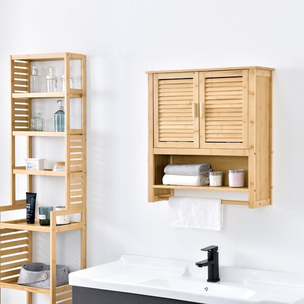 Fürdőszobai fali szekrény Tyresö törölközőtartóval bambusz natúr