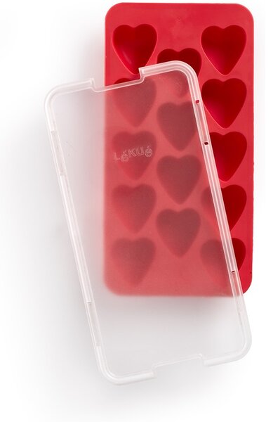 LÉKUÉ 882326 Heart Ice Cube Tray szív alakú jégkockatartó fedéllel 14db Piros