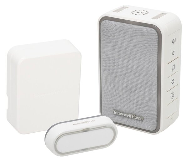 Honeywell Home vezeték nélküli csengő, vezetékes - vezeték nélküli átlakítóval, 150m hatótáv, 6 dallam, időzíthető némítás, LED jelzőfény, állítható hangerő, elemes tápellátás (DC315SCVL)