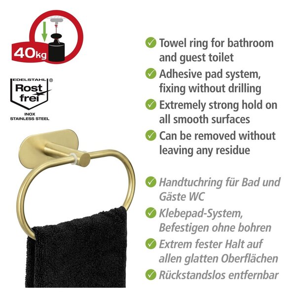 Öntapadós rozsdamentes acél törölközőtartó Orea Gold – Wenko