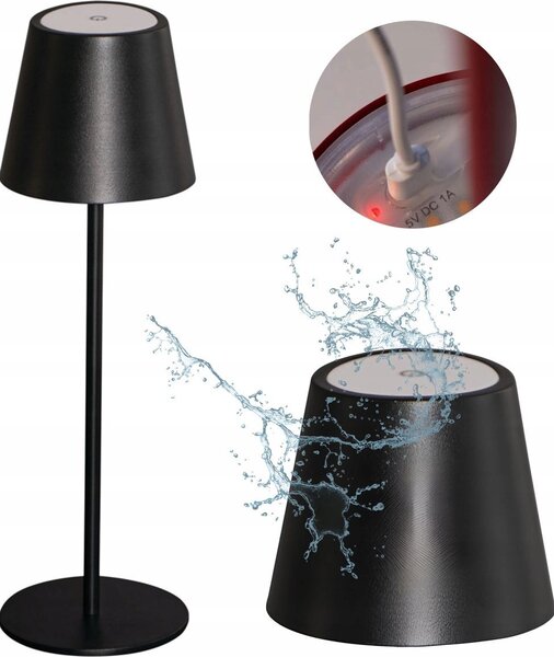 Kanlux Hordozható, Asztali Lámpa - Szabályozható Fényerő, Elem/Akku, USB, LED 165 lm, 3000K IP54, Fekete