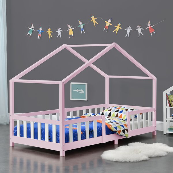 Házikó gyerekágy leesésgátlóval Treviolo 90x200 cm rózsaszín/fehér