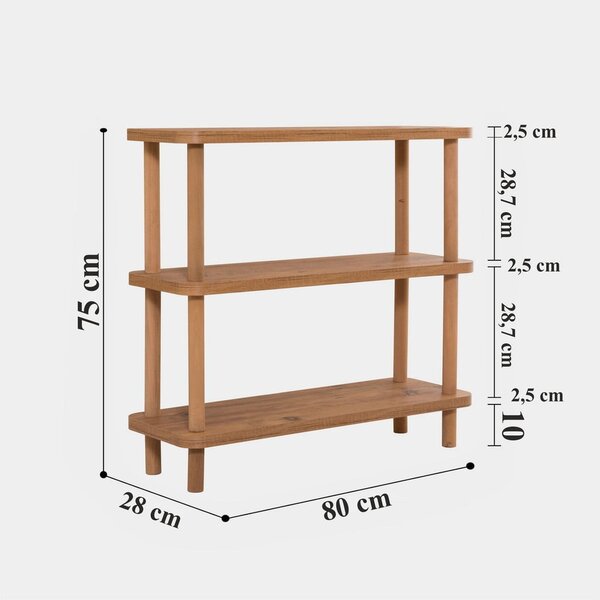 Natúr színű könyvespolc borovi fenyő dekorral 80x75 cm Step – Kalune Design